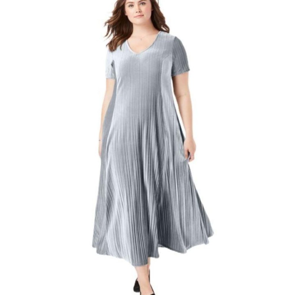 Woman Within Crinkle Velour Midi Dress - Size 14W